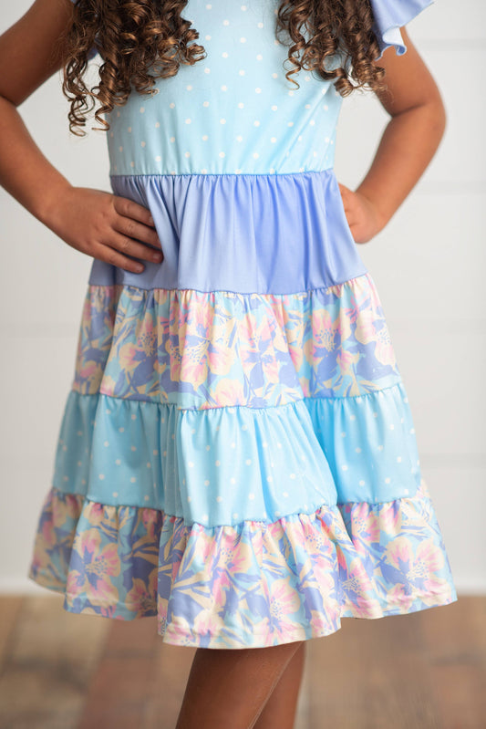 Blue & Purple Polka Dot Floral Dress