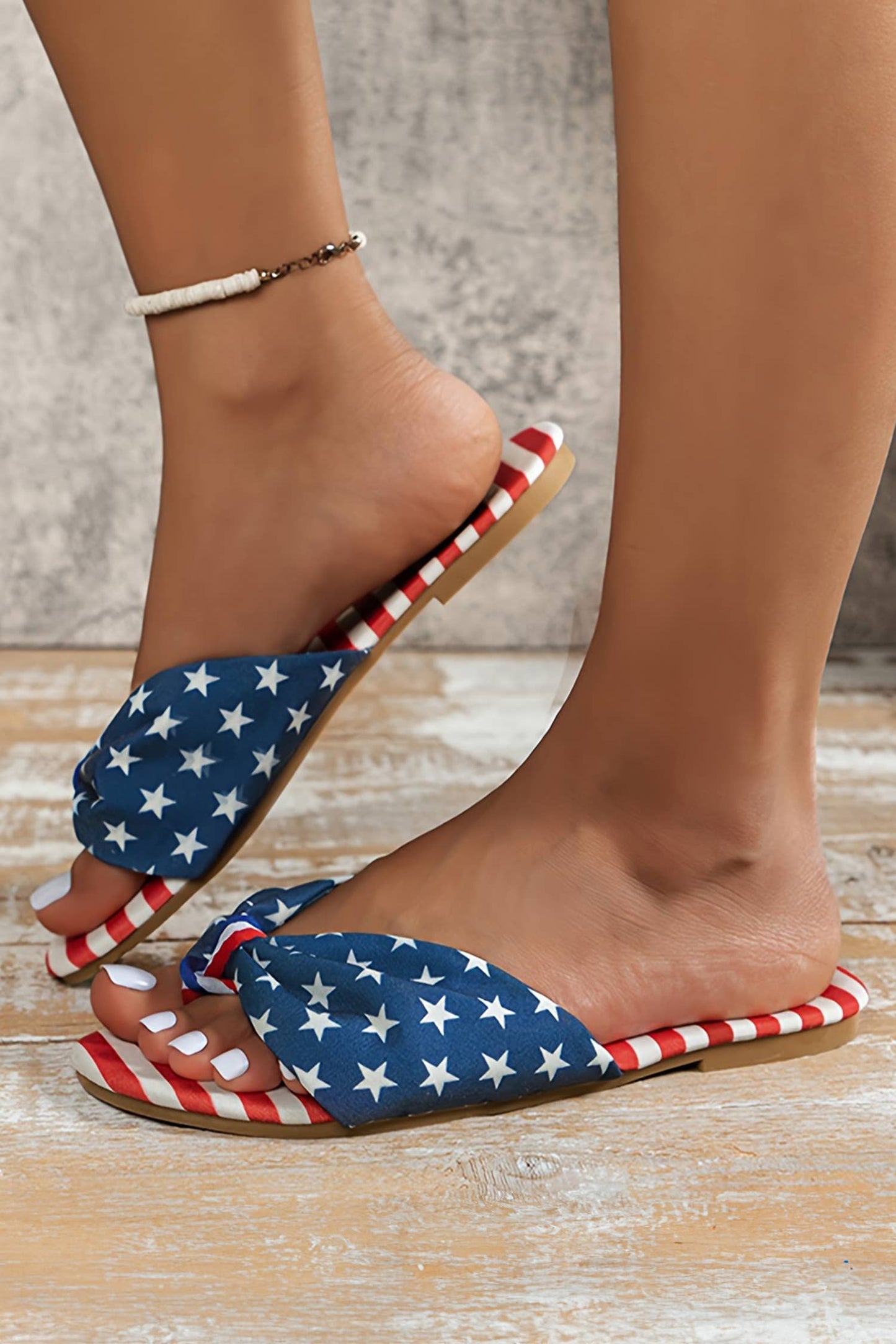 Stars and Stripes Cute Bow Knot Flat Slippers