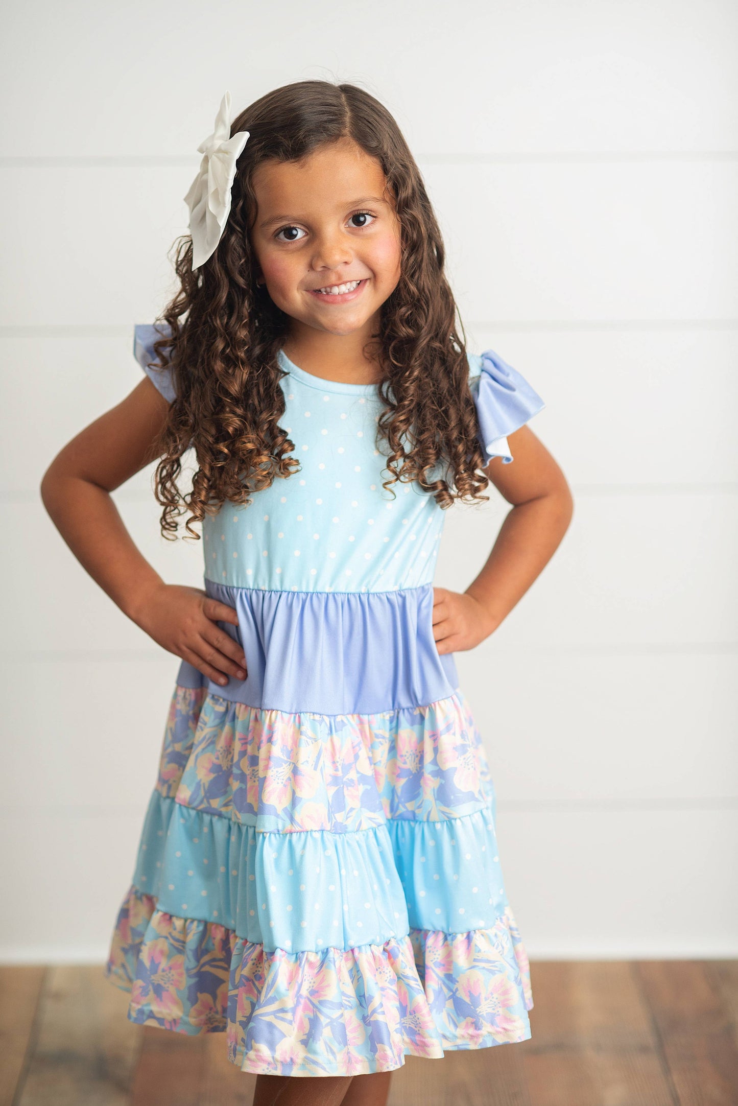 Blue & Purple Polka Dot Floral Dress