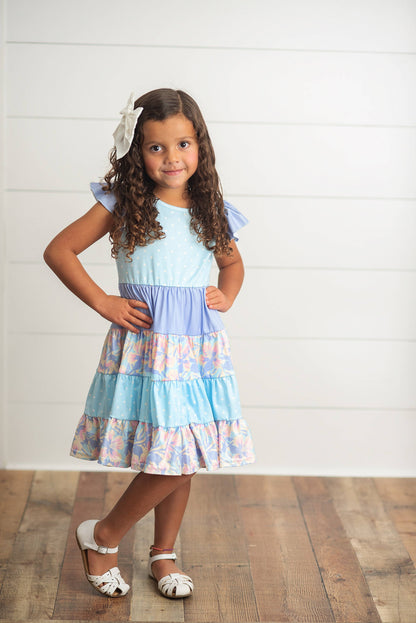 Blue & Purple Polka Dot Floral Dress