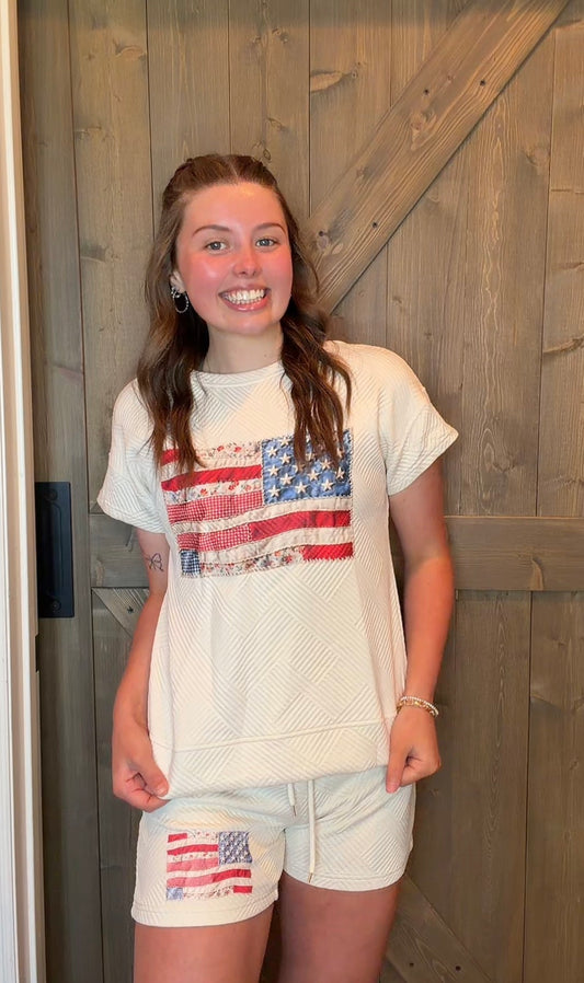 Textured USA Flag Graphic 2pcs Shorts Set