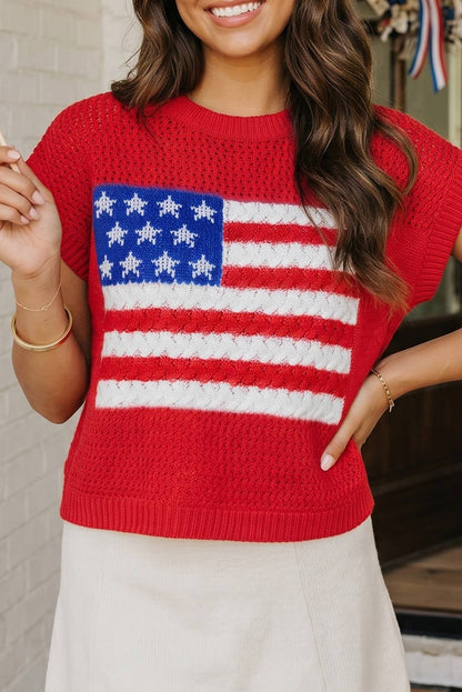LAS Flag Graphic Short Sleeve Sweater Top (S-XL)