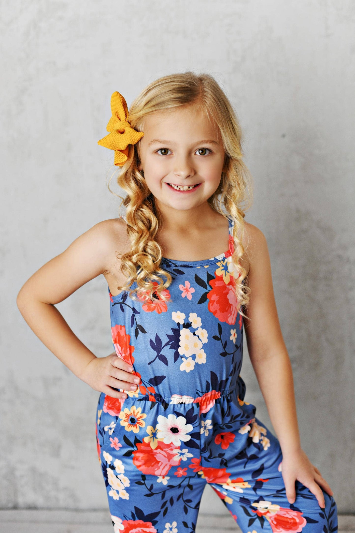Blue & Coral Floral Summer Jumpsuit With Pockets