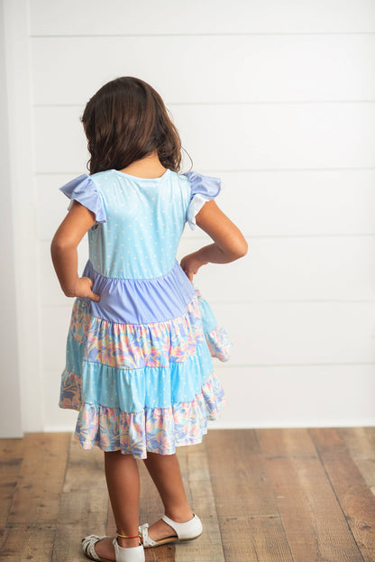 Blue & Purple Polka Dot Floral Dress