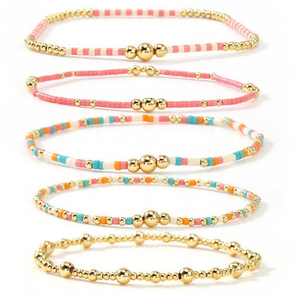 MULTI LAYER NATURAL STONE BALL CHAIN LINK BRACELET