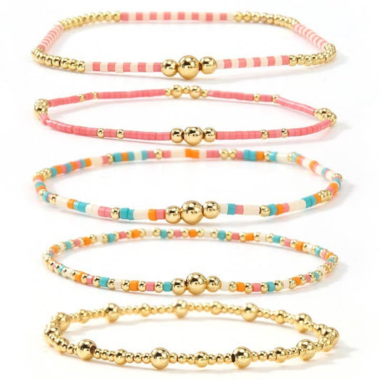 MULTI LAYER NATURAL STONE BALL CHAIN LINK BRACELET