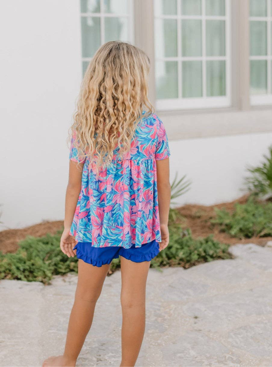 Tropical Floral Pocket Ruffle Summer Short Set